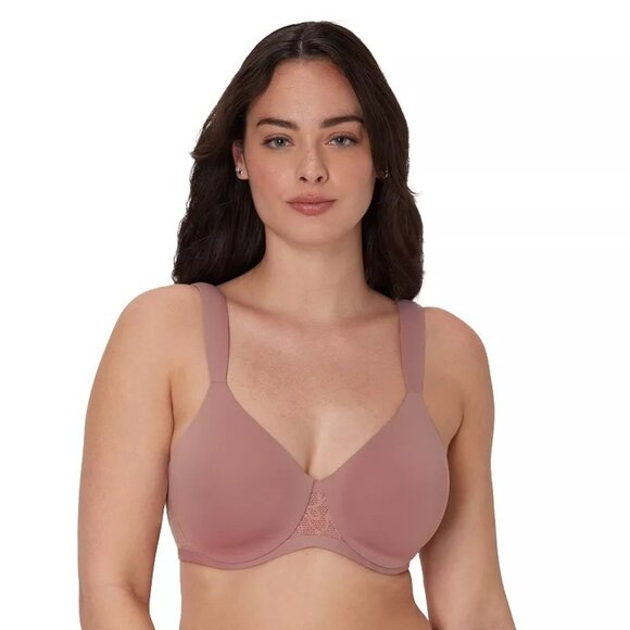 NWT Bali Coolest Smoothing Underwire T-Shirt Bra Sz 40C Purple Mauve Lace Insert - Picture 1 of 5